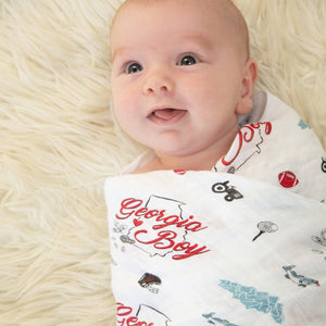 Gift Set: Georgia Boy Muslin Swaddle Blanket and Burp Cloth/Bib Combo - Little Hometown