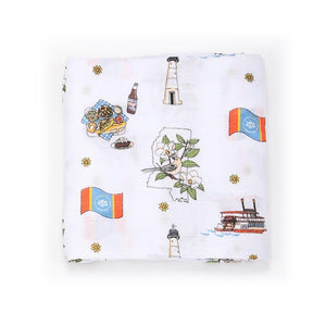 Gift Set: Mississippi Muslin Swaddle Baby Blanket and Burp Cloth/Bib Combo - Little Hometown