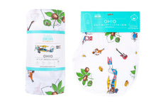 Load image into Gallery viewer, Gift Set: Ohio Baby Muslin Swaddle Receiving Blanket and Burp Cloth / Bib Combo - Little Hometown
