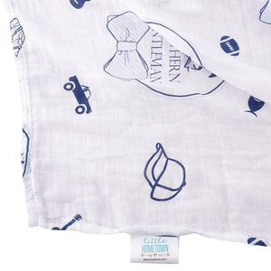 Gift Set: Southern Gentleman Baby Muslin Swaddle Blanket and Burp Cloth/Bib Combo - Little Hometown