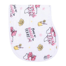 Load image into Gallery viewer, Gift Set: Texas Baby Girl Muslin Swaddle Blanket and Burp Cloth/Bib Combo - Little Hometown
