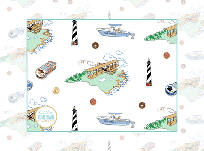 North Carolina-themed Baby Swaddle Blankets, Onesies, Pajamas, Burp Cloths, Bibs, and Gifts - Little Hometown