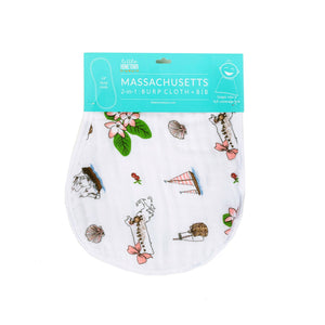 Baby Burp Cloth & Bib Combo: Massachusetts (Floral) - Little Hometown