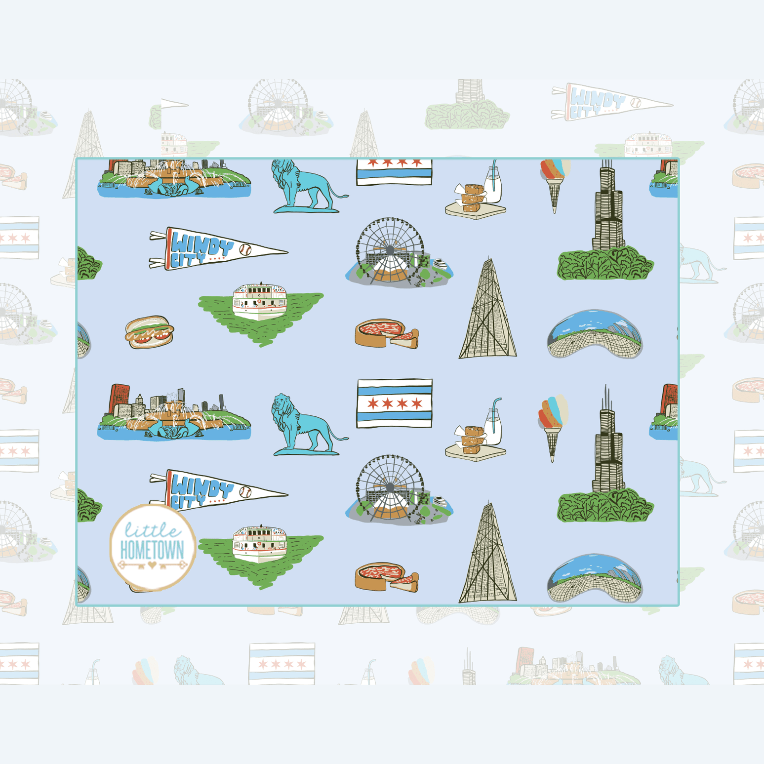 Cozy Chicago-themed plush throw blanket, 60x80 inches, featuring iconic city landmarks in vibrant colors.