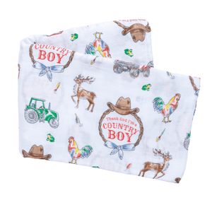 Country Boy Baby Giftset: Baby Swaddle Blanket and Burp/Bib Combo - Little Hometown