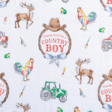 Load image into Gallery viewer, Country Boy Baby Giftset: Baby Swaddle Blanket and Burp/Bib Combo - Little Hometown
