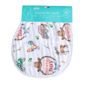 Country Boy Baby Giftset: Baby Swaddle Blanket and Burp/Bib Combo - Little Hometown
