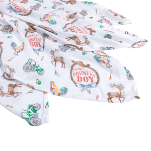 Country Boy Baby Giftset: Baby Swaddle Blanket and Burp/Bib Combo - Little Hometown