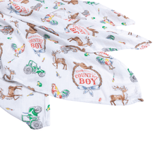 Load image into Gallery viewer, Country Boy Muslin Swaddle Receiving Blanket - Little Hometown
