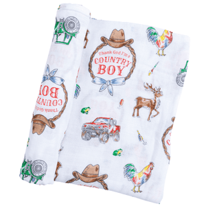 Country Boy Muslin Swaddle Receiving Blanket - Little Hometown