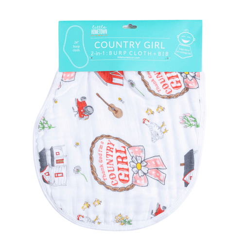 Country Girl 2 in 1 Burp Cloth and Bib Combo - Little Hometown