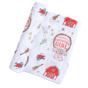 Country Girl Baby Giftset: Baby Swaddle Blanket and Burp/Bib Combo - Little Hometown