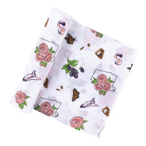 Gift Set: Alabama Floral Baby Muslin Swaddle Blanket and Burp Cloth/Bib Combo - Little Hometown