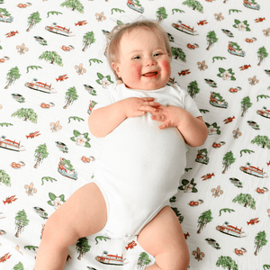 Gift Set: Louisiana Baby Muslin Swaddle Blanket and Burp Cloth/Bib Combo - Little Hometown