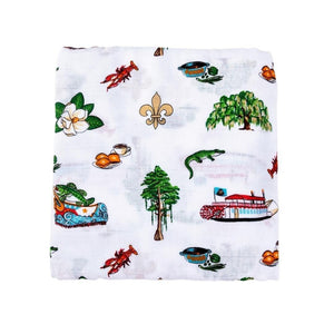 Gift Set: Louisiana Baby Muslin Swaddle Blanket and Burp Cloth/Bib Combo - Little Hometown