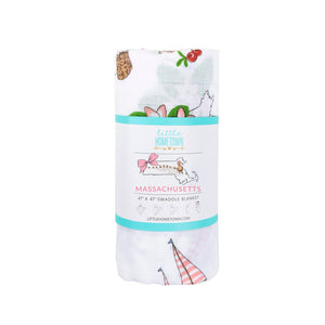 Gift Set: Massachusetts Floral Baby Muslin Swaddle Blanket and Burp Cloth/Bib Combo - Little Hometown