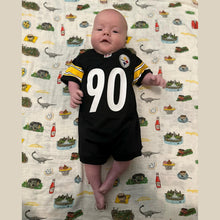 Load image into Gallery viewer, GiftSet: Pittsburgh Baby Muslin Swaddle Blanket and Burp Cloth/Bib Combo - Little Hometown
