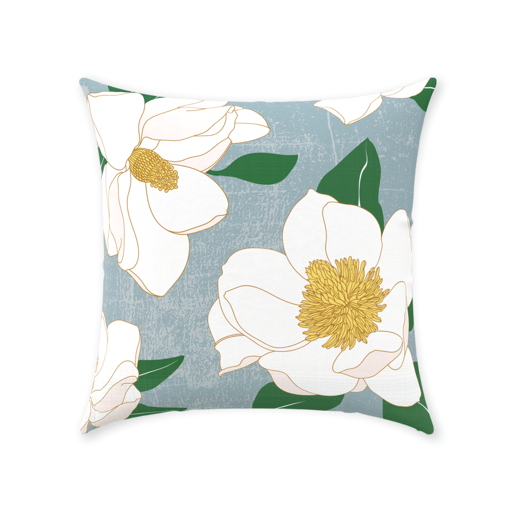 Magnolia Blue Throw Pillow - Little Hometown