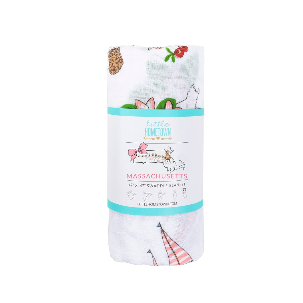 Massachusetts Floral Muslin Swaddle Receiving Blanket - Little Hometown