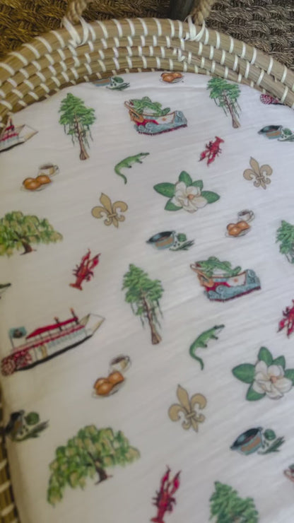Gift Set: Louisiana Baby Muslin Swaddle Blanket and Burp Cloth/Bib Combo