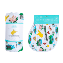 Load image into Gallery viewer, West Virginia Baby Giftset: Baby Swaddle Blanket and Burp/Bib Combo - Little Hometown
