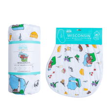 Load image into Gallery viewer, Wisconsin Baby Giftset: Baby Swaddle Blanket and Burp/Bib Combo - Little Hometown
