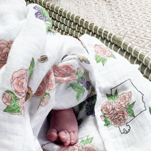 Alabama Baby Muslin Swaddle Blanket (Floral) - Little Hometown