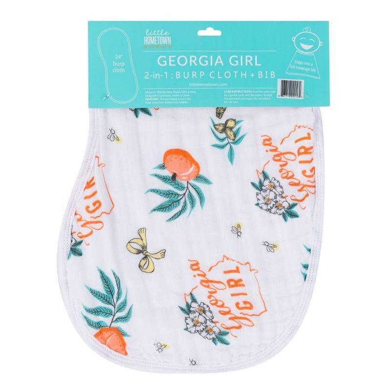 Pink and white baby bib and burp cloth set with 