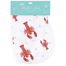 Load image into Gallery viewer, Baby Burp Cloth &amp; Bib Combo Heads Tails Crawfish Lobster - Little Hometown
