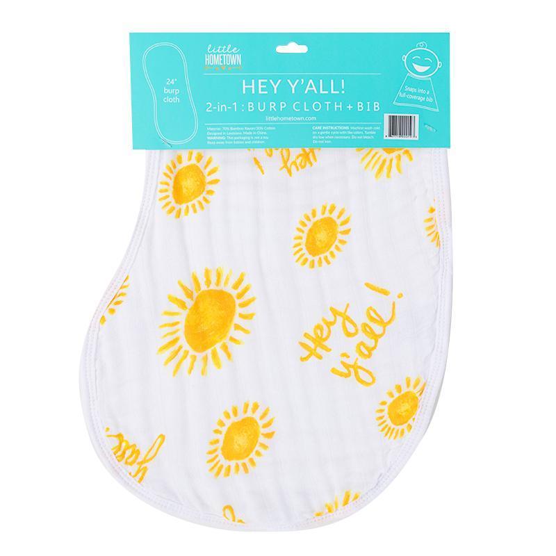 White baby bib and burp cloth set with 