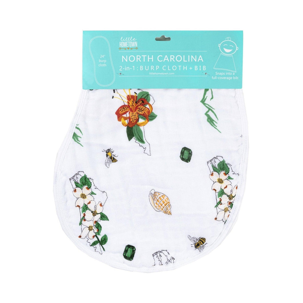 Baby Burp Cloth & Bib Combo: North Carolina (Floral) - Little Hometown