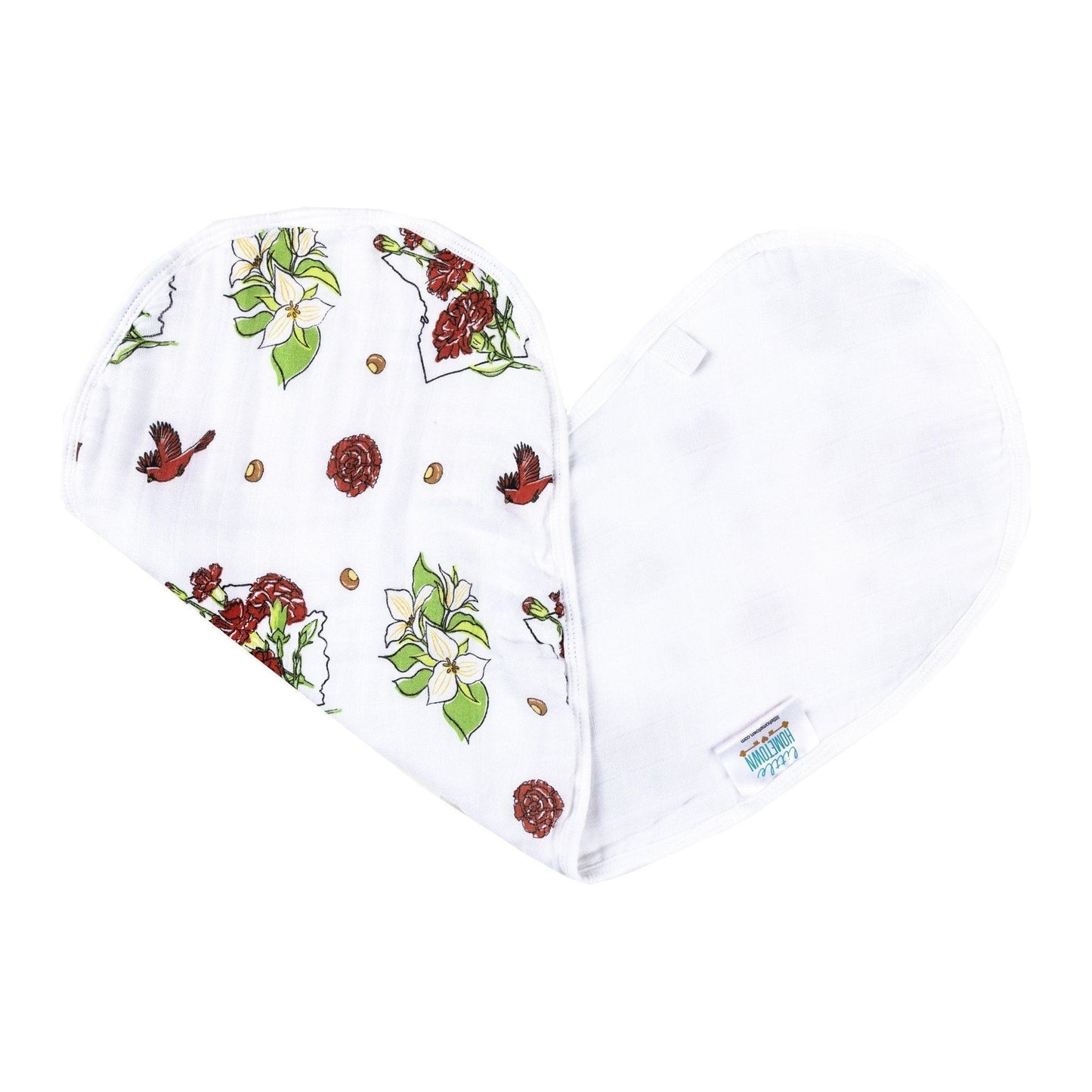 Baby bib and burp cloth set with "Ohio Baby" text, featuring a floral design in soft pastel colors.