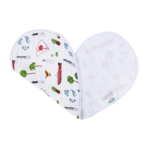 Blue and white baby bib and burp cloth set with "South Carolina Boy" text and state outline design.