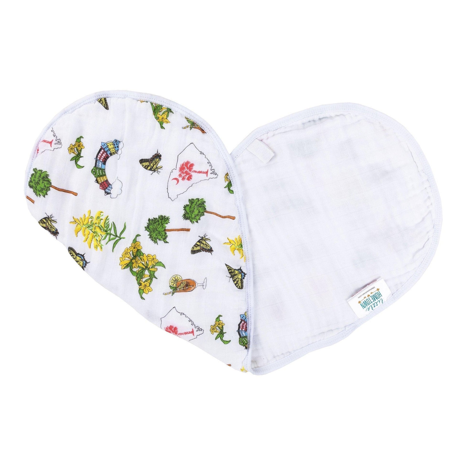 Pink baby bib and burp cloth set with "South Carolina Girl" text, featuring a palmetto tree and crescent moon.