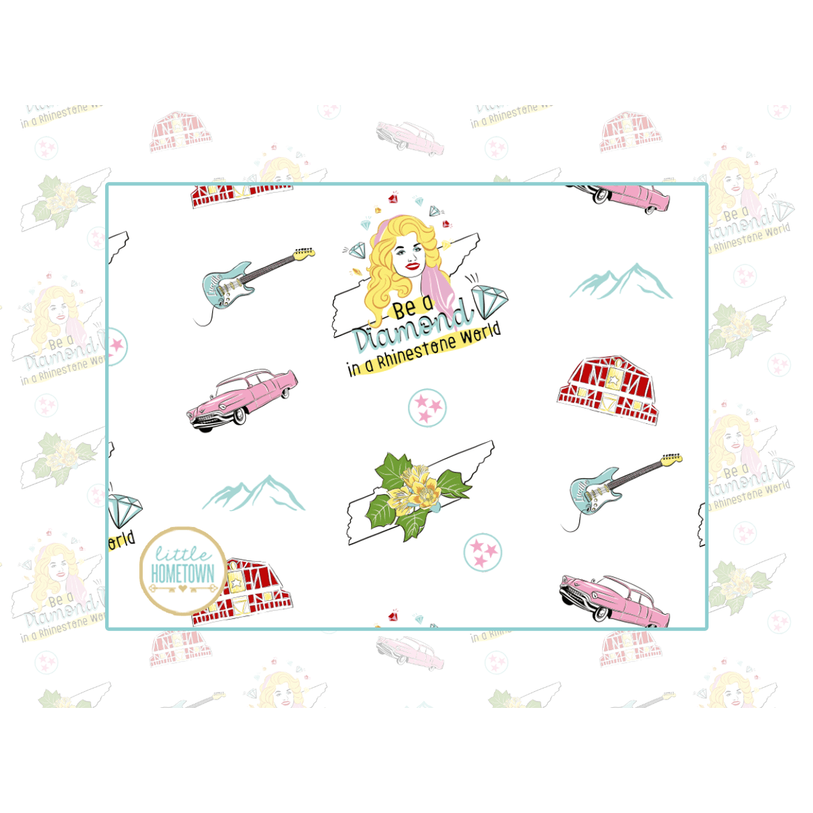 Baby bib and burp cloth set with Tennessee floral design, featuring pink and yellow flowers on a white background.
