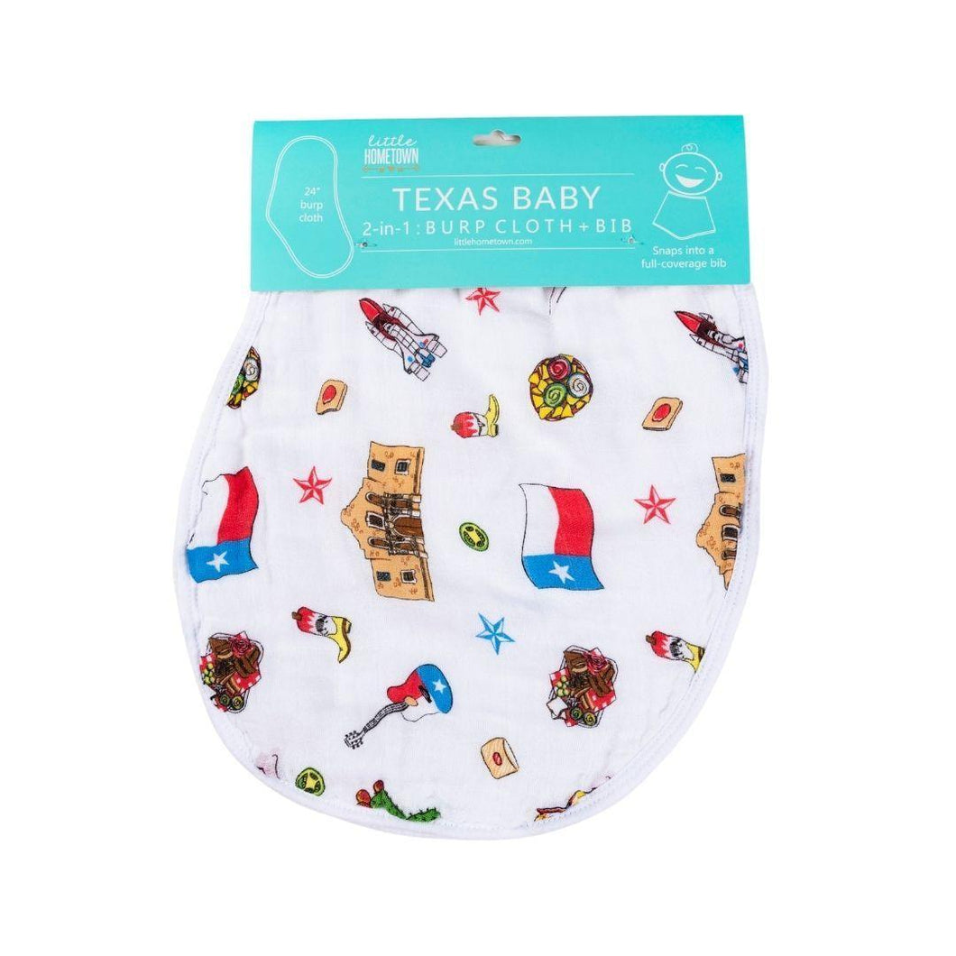 White baby bib and burp cloth set with 