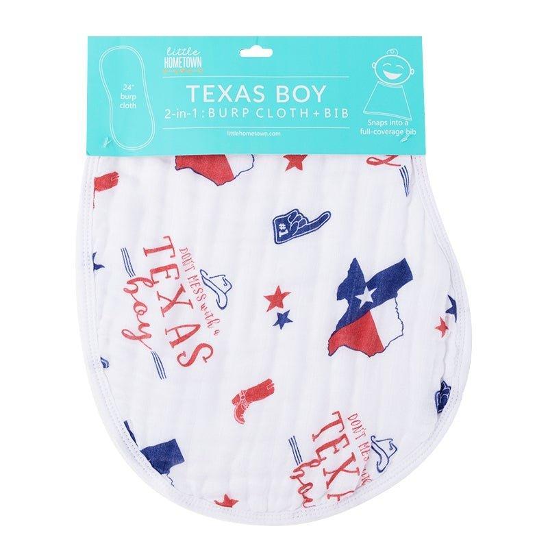 White baby bib and burp cloth set with 