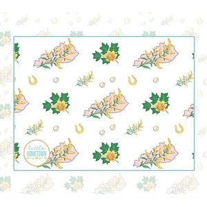 Baby burp cloth and wraparound bib set with Kentucky floral pattern, featuring blue and pink flowers.