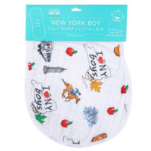 Load image into Gallery viewer, Baby Burp Cloth and Wraparound Bib: New York Boy - Little Hometown
