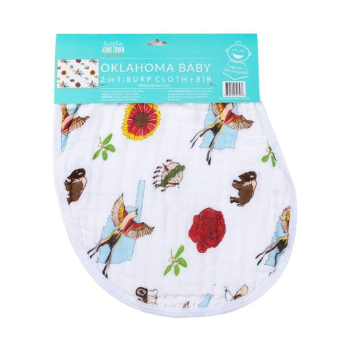 Baby burp cloth and wraparound bib set featuring 