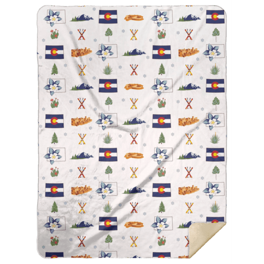 Colorado-themed plush throw blanket with a mountain landscape, pine trees, and "Colorado" text in bold white letters.