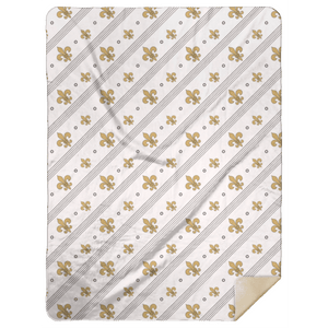 Soft plush throw blanket with a white fleur-de-lis pattern on a white background, 60x80 inches.