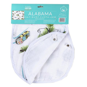 Gift Set: Alabama Baby Muslin Swaddle Blanket and Burp Cloth/Bib Combo - Little Hometown
