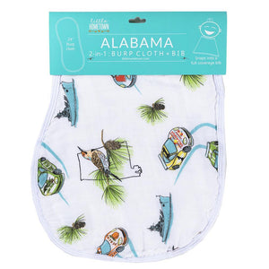 Gift Set: Alabama Baby Muslin Swaddle Blanket and Burp Cloth/Bib Combo - Little Hometown