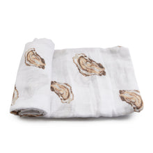 Load image into Gallery viewer, Gift Set: Aw Shucks! Oyster Baby Muslin Swaddle Blanket and Burp Cloth/Bib Combo - Little Hometown
