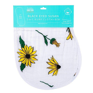 Gift Set: Black Eyed Susan Muslin Swaddle Baby Blanket and Burp Cloth/Bib Combo - Little Hometown