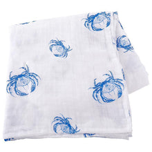 Load image into Gallery viewer, Gift Set: Blue Crab Baby Muslin Swaddle Blanket and Burp Cloth/Bib Combo - Little Hometown
