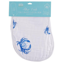 Load image into Gallery viewer, Gift Set: Blue Crab Baby Muslin Swaddle Blanket and Burp Cloth/Bib Combo - Little Hometown
