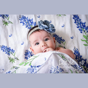 Gift Set: Bluebonnets Baby Muslin Swaddle Blanket and Burp Cloth/Bib Combo - Little Hometown