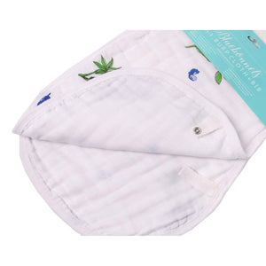 Bluebonnet-themed baby muslin swaddle blanket and burp cloth set, featuring delicate floral patterns on soft fabric.